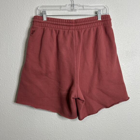 TNA Cozy Fleece Boyfriend Shorts Medium Red Drawstring Mid Thigh Lounge Gym - Picture 4 of 7